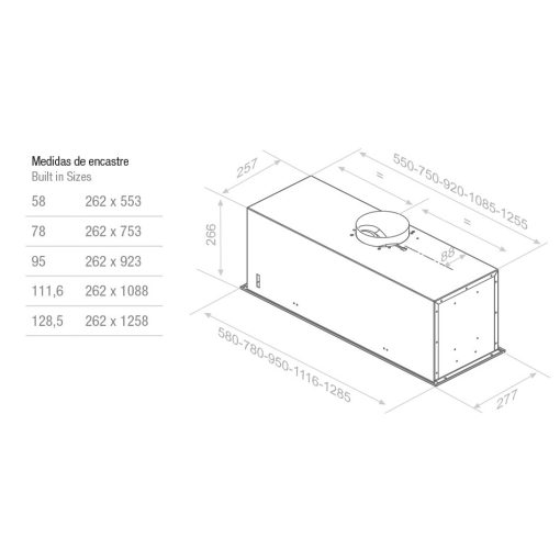 Pando EVO/1285 inox ECO SEC beépíthető páraelszívó