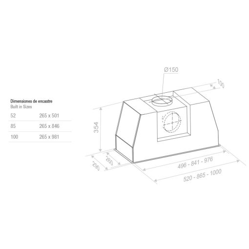 Pando PRO/100 inox beépíthető páraelszívó SEC