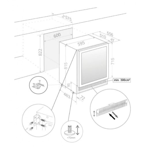 Pando PFMB-60-CRR Italhűtő, pult alá szerelhető, fekete, jobbos