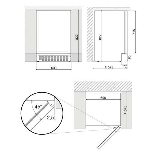 Pando PFMB-60-CRR Italhűtő, pult alá szerelhető, fekete, jobbos