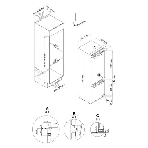 Pando PFBI-L-COMBI beépíthető hűtőszekrény