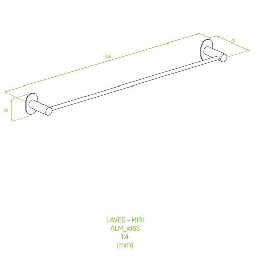 LAVEO MIRI törülköző tartó (60x610x72 mm) rögzítővel és ragasztóval, fehér