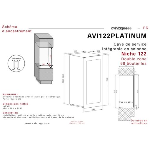 Avintage Borhűtő AVI122PLATINUM beépíthető, 68 palack