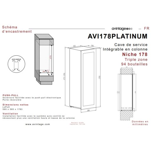 Avintage Borhűtő AVI178PLATINUM beépíthető, 94 palack