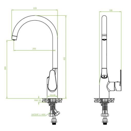 Laveo CLARO álló csaptelep víztisztító csatlakozással, matt fekete
