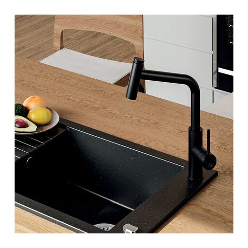 Laveo TORO Kihúzható zuhanyváltós csaptelep, fekete