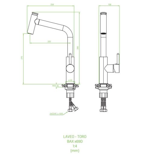 Laveo TORO Kihúzható zuhanyváltós csaptelep, fekete
