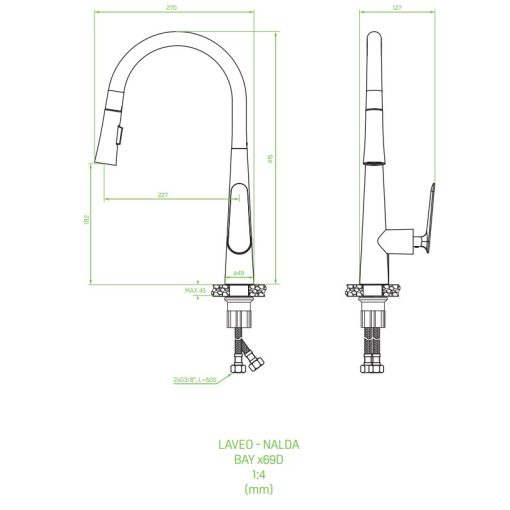 Laveo NALDA Kihúzható zuhanyváltós csaptelep, matt fekete