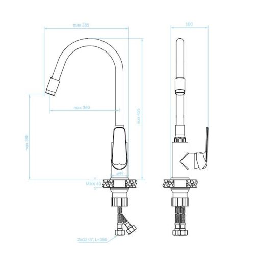 LAVEO ELZA álló csaptelep rugalmas tömlővel, matt fekete / króm