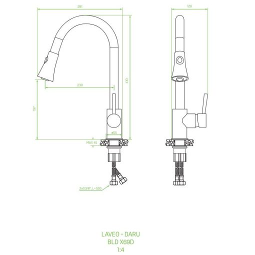 Laveo DARU Kihúzható zuhanyváltós csaptelep bézs