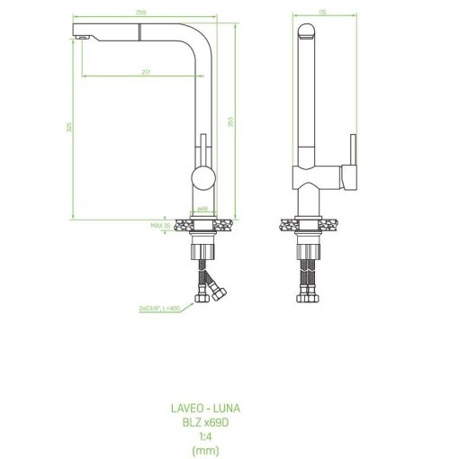 Laveo LUNA Kihúzható csaptelep, szürke