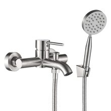 LAVEO NOIA fali kádcsap falra szerelhető zuhanyszettel, szálcsiszolt inox