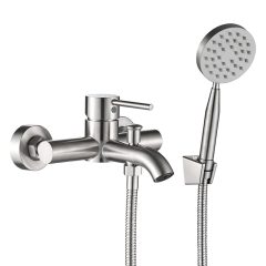   LAVEO NOIA fali kádcsap falra szerelhető zuhanyszettel, szálcsiszolt inox