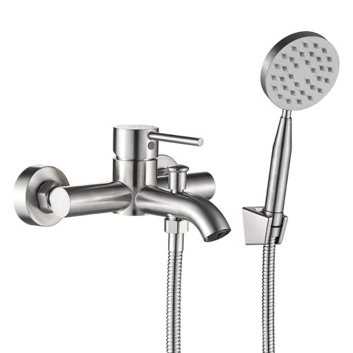 LAVEO NOIA fali kádcsap falra szerelhető zuhanyszettel, szálcsiszolt inox
