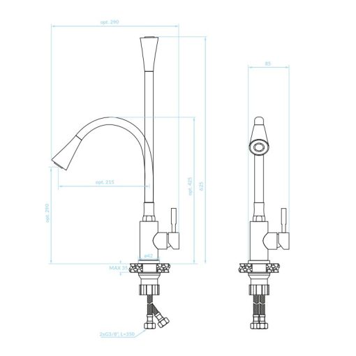 LAVEO SELVA zuhanyváltós rugalmas tömlős szürke csaptelep