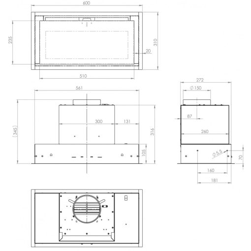 Ciarko Design Su Mini 60 cm fekete üveg beépíthető páraelszívó