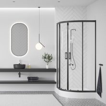 LAVEO BRESSO félkör zuhanykabin zuhanytálcával 90x90x185 cm átlátszó üveg/fekete