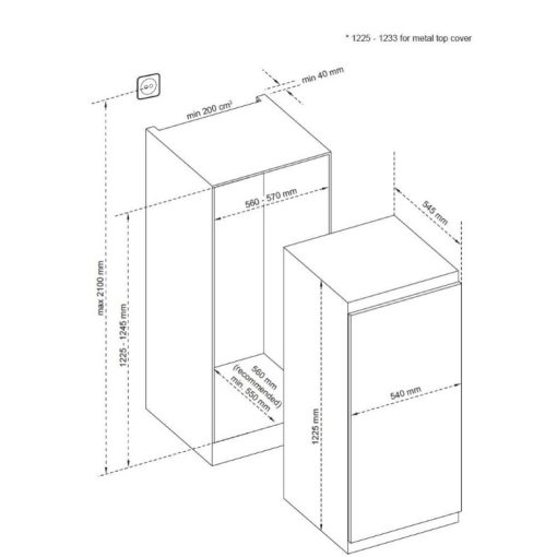 Kluge beépíthető hűtőszekrény felül fagyasztórekesszel 162L/16L
