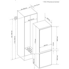 Kluge beépíthető kombi hűtőszekrény alul fagyasztóval, 181L/70L