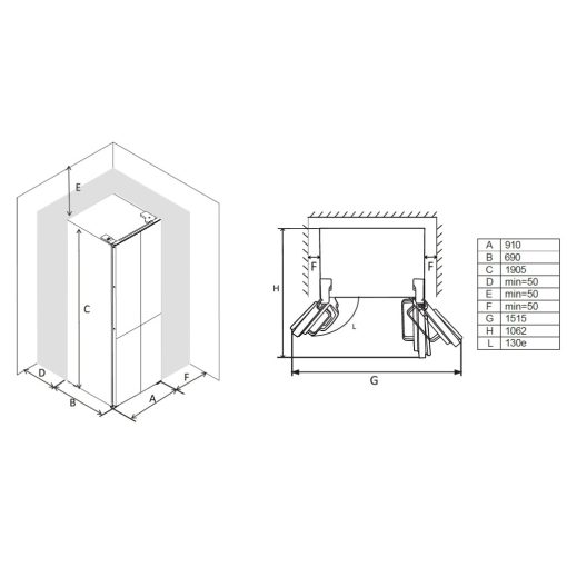 Kluge szabadonálló fekete üveg négyajtós hűtőszekrény, NoFrost, 429L/171L
