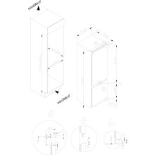 Kluge beépíthető kombi hűtőszekrény alul fagyasztóval, NoFrost, 206L/64L