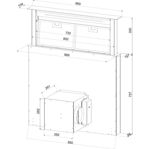 Kluge pultból kiemelkedő fekete páraelszívó, 90cm