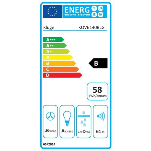 Kluge beépíthető fekete páraelszívó, 60cm, kihajtható fekete üvegpanel