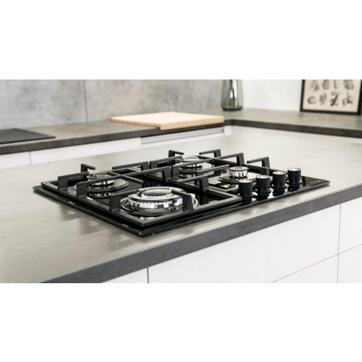 Kluge beépíthető gáz főzőlap, 60 cm, fekete üveg, WOK égő