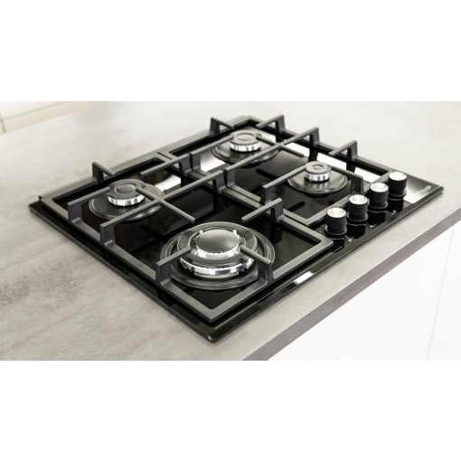 Kluge beépíthető gáz főzőlap, 60 cm, fekete üveg, WOK égő