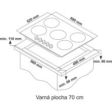 Kluge beépíthető gáz főzőlap, 75 cm, fekete üveg, WOK égő