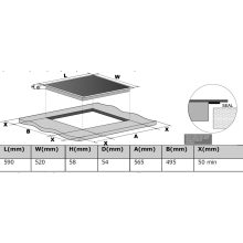 Kluge beépíthető indukciós főzőlap, 60cm, fekete ü., Bridge zóna