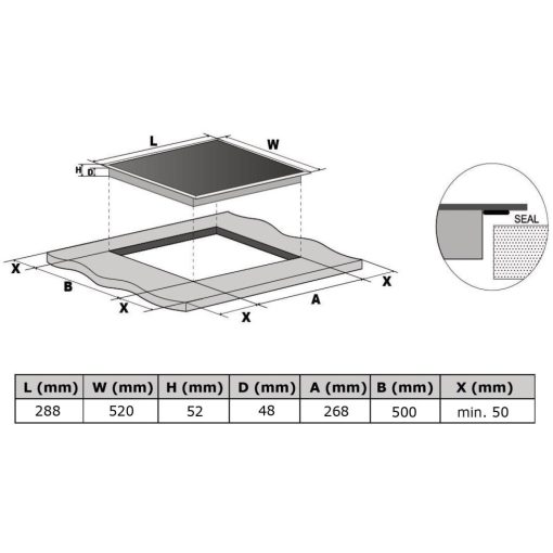 Kluge beépíthető kerámia domino főzőlap, 30cm, fekete ü.