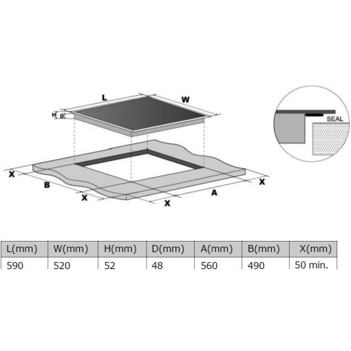 Kluge beépíthető kerámia főzőlap, 60cm, fekete üveg