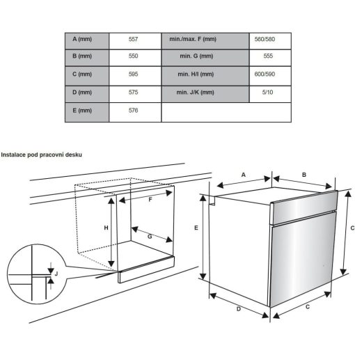 Kluge beépíthető multifunicós inox/fekete sütő, 78L