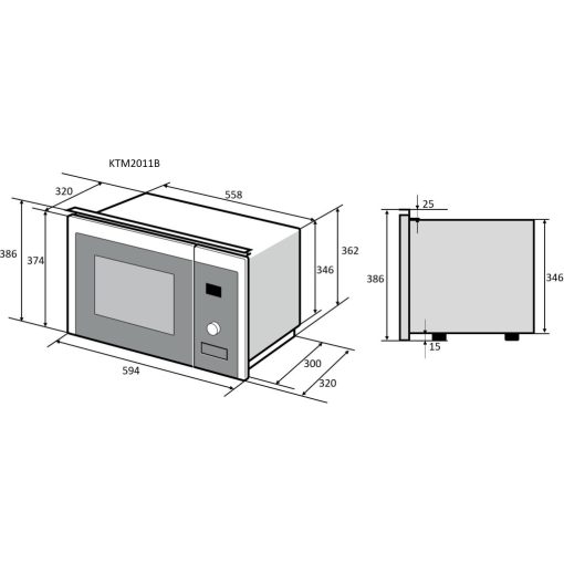 Kluge beépíthető mikrohullámú sütő grillel, 20L, fekete üveg