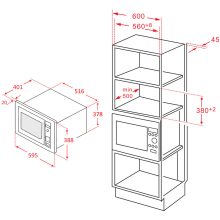 Kluge beépíthető mikrohullámú sütő grillel, 25L, fekete üveg