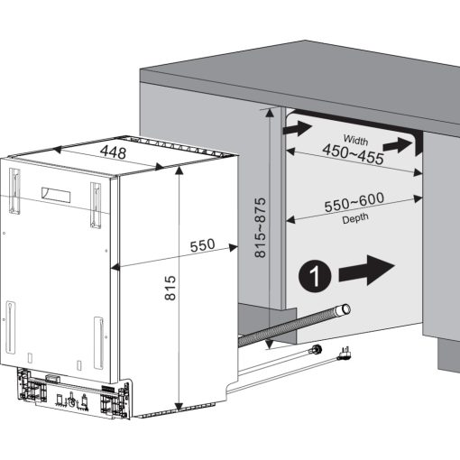 Kluge beépíthető mosogatógép, 45 cm, időkijelző a padlón