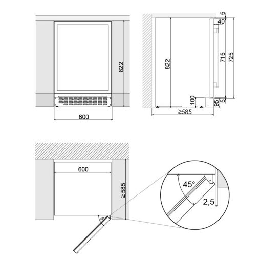 Pando PVMB 60-53XR Borhűtő - pult alá építhető, inox, jobbos