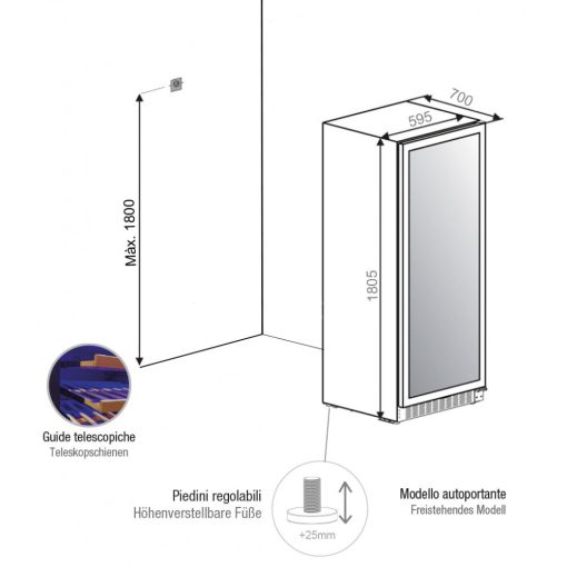 Pando PVZL-180-165XL borhűtő, szabadonálló, inox, balos