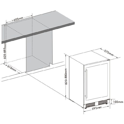 FrigeluX Kültéri inox hűtő RE2T136A pult alá építhető és szabadonálló, 77 L
