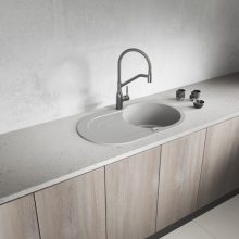 Laveo DAFNE egykör csepptálcás szürke mosogató dugókiemelős helytakarékos szifonnal