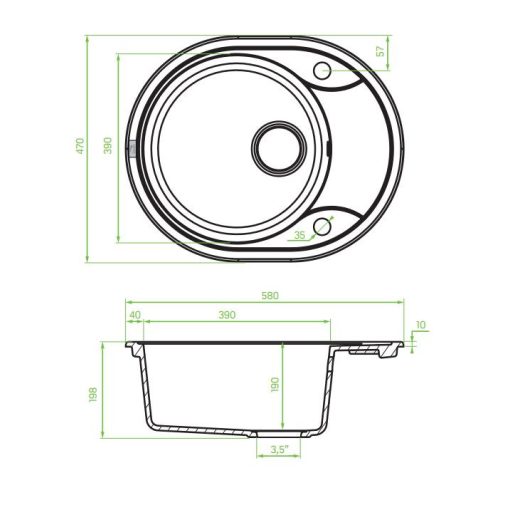 Laveo DAFNE egykör mini csepptálcás szürke mosogató dugókiemelős helytakarékos szifonnal