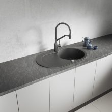 Laveo DAFNE egykör csepptálcás szemcsés fekete mosogató
