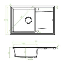 Laveo MEGALO csepptálcás jázmin mosogató dugókiemelős helytakarékos szifonnal