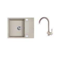 RIO MINI SZETT minicsepptálcás gránit bézs mosogató szifonnal, csappal 56x44x17,5 cm