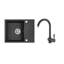RIO MINI SZETT minicsepptálcás gránit fekete mosogató szifonnal, csappal 56x44x17,5 cm