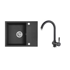   RIO MINI SZETT minicsepptálcás gránit fekete mosogató szifonnal, csappal 56x44x17,5 cm