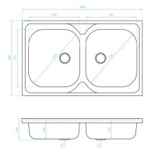 LAVEO LON 50 teletetős kétmedencés inox mosogató szifonnal K.