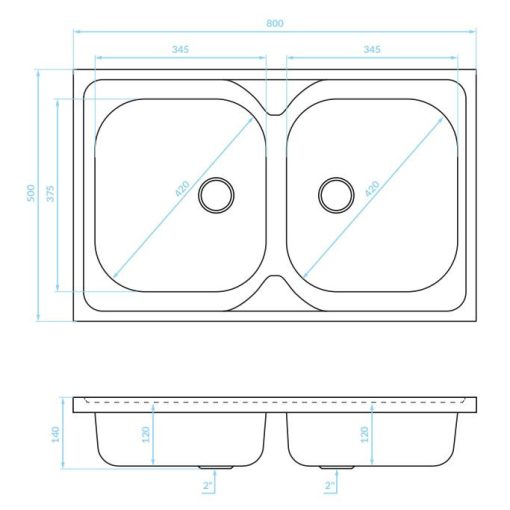 LAVEO LON 50 teletetős kétmedencés inox mosogató szifonnal K.