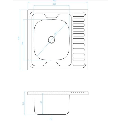 LAVEO LON 60 egymedencés teletetős inox mosogató szifonnal K.
